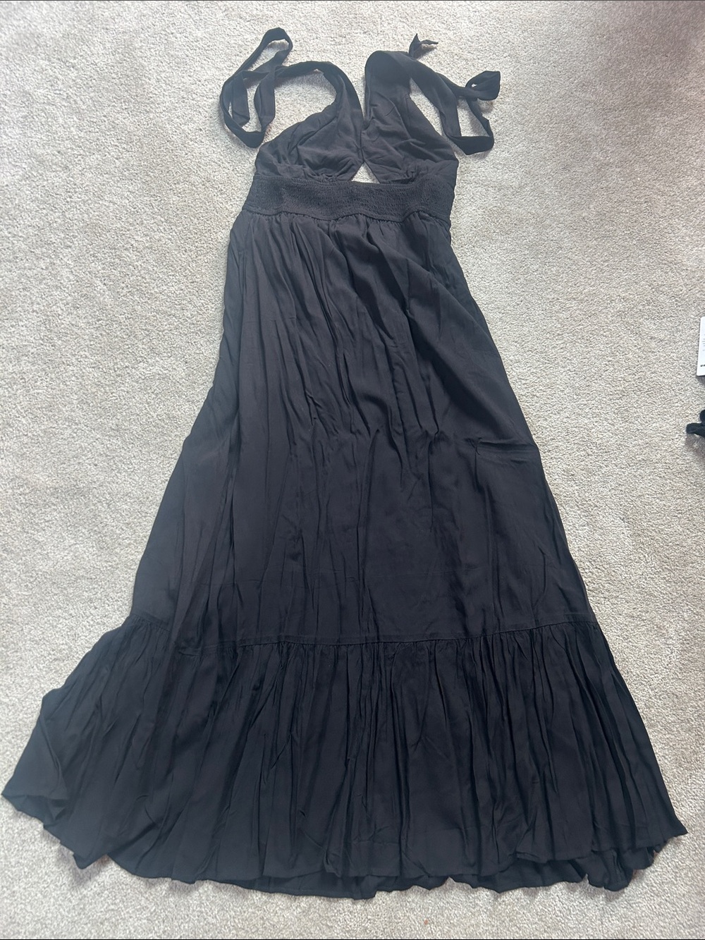 Black Halter Maxi Dress with Smocked Waist